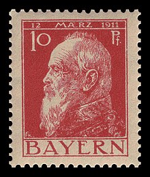 Briefmarke des Königreichs Bayern 1911 mit dem Porträt des Prinzregenten Luitpolds