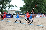 Deutsch: Beachhandball Europameisterschaften 2019 (Beach handball Euro); Tag 3: 4. Juli 2019 – Männer, Platzierungsrunde Gruppe III, Italien-Montenegro 2:0 (22:15, 18:7) English: Beach handball Euro; Day 3: 4 July 2019 – Men Consolation Round Group III – Italy-Montenegro 2:0 (22:15, 18:7)