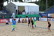 Deutsch: Beachhandball Europameisterschaften 2019 (Beach handball Euro); Tag 3: 4. Juli 2019 – Männer, Platzierungsrunde Gruppe III, Slowenien-Türkei 0:2 (18:18, 22:23) English: Beach handball Euro; Day 3: 4 July 2019 – Men Consolation Round Group III – Slovenia-Turkey 0:2 (18:18, 22:23)