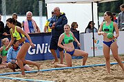 Deutsch: Beachhandball Europameisterschaften 2019 (Beach handball Euro); Tag 1: 2. Juli 2019 – Frauen, Vorrunde Gruppe D, Ukrine-Russland 2:1 (25:20, 14:17; 10:4) English: Beach handball Euro; Day 1: 2 July 2019 – Women Preliminary Round Group D – Ukraine-Russia 2:1 (25:20, 14:17; 10:4)