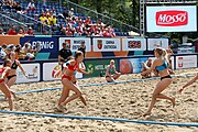 Deutsch: Beachhandball Europameisterschaften 2019 (Beach handball Euro); Tag 5: 6. Juli 2019 – Frauen, Halbfinale, Kroatien-Dänemark 1:2 (12:19, 17:10, 4:7) English: Beach handball Euro; Day 5: 6 July 2019 – Semifinal Men – Croatia-Denmark 1:2 (12:19, 17:10, 4:7)