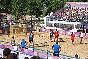 Deutsch: Bachhandball bei den Olympischen Jugendspielen 2018; Tag 3, 9. Oktober 2018; Jungs, Vorrunde, Gruppe B - Argentinien-Mauritius 2:1 English: Beach handball at the 2018 Summer Youth Olympics at 9 October 2018 – Boys Preliminary Round Group B‎ – Argentina-Mautitius 2:1