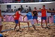 Deutsch: Beachhandball bei den Olympischen Jugendspielen 2018 in Buenos Aires; Tag 7, 13. Oktober 2018; Jungen, Halbfinale – Spanien-Kroatien 2:1 English: Beach handball at the 2018 Summer Youth Olympics in Buenos Aires at 13 October 2018 – Boys Semifinal – Spain-Croatia 2:1 Español: Handball de playa en los Juegos Olimpicos de la Juventud Buenos Aires 2018 en 13 de octubre de 2018 – Semifinales de chicos - España-Croacia 2:1