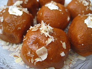 Laddu: Sphere shaped sweet originating from the Indian sub-continent