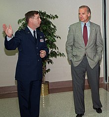 Biden tours a new facility at Delaware's Dover Air Force Base, October 1997 BidenDoverAFB1997.jpg