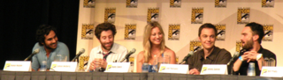 The Big Bang Theory cast at Comic-Con 2009, from left: Kunal Nayyar, Simon Helberg, Kaley Cuoco, Jim Parsons, and Johnny Galecki Big Bang Theory Panel.png