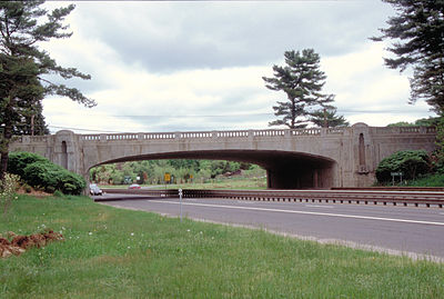 Some bridges on the Merritt Parkway were constructed by workers paid by the US Works Progress Administration