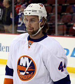 De Haan edustamassa New York Islandersia vierasottelussa tammikuussa 2015