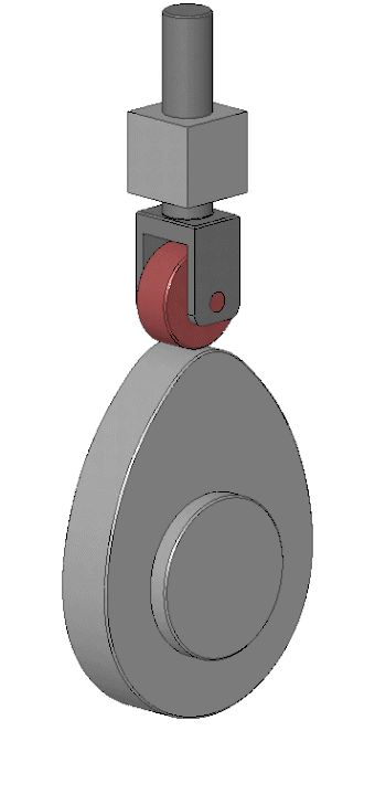 Roller tappet (shown in red) in an internal combustion engine