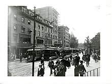 A long procession of streetcars near the corner of Tremont and Park streets, circa 1895 Cars on Tremont Street (18994760438).jpg