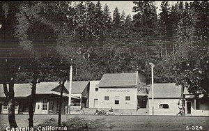 A circa-1910 postcard of Castella, with the Southern Pacific Railroad station at left Castella station postcard.jpg