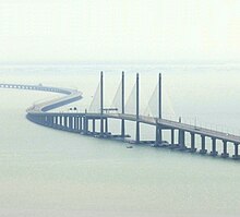 Opened in 2014, the Second Penang Bridge has been credited with reducing traffic congestion on the Penang Bridge by 20%. Cmglee Penang Second Bridge aerial2.jpg