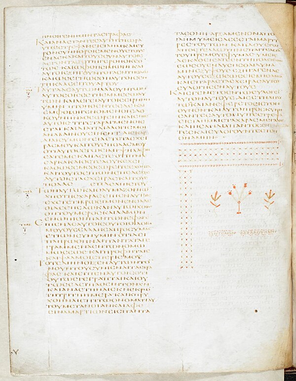 Folio 41v from Codex Alexandrinus contains the Gospel of Luke with decorative tailpiece.