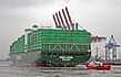 Container ship Ever Living in the port of Hamburg in front of the terminal Burchardkai