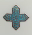 Cross-Shaped Tile, second half 13th–early 14th century, Iran. Stonepaste; overglaze painted and leaf gilded. Metropolitan Museum of Art