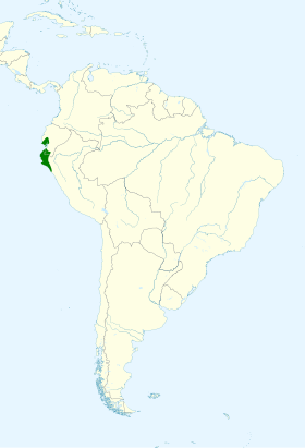 Map of South America showing the year-round range of the white-tailed jay