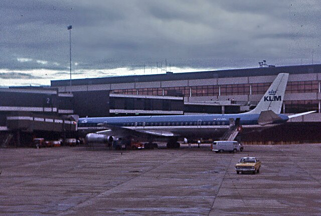 KLM Douglas DC-8 at Gate 2 of the International Terminal in 1972