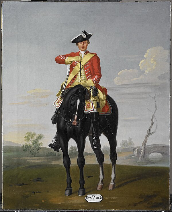 A 1750 painting of a private of the 14th Dragoons by David Morier