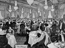 Depiction of a dinner at the Plaza Hotel in 1908 Dinner at the Plaza Hotel, New York 1908.jpg