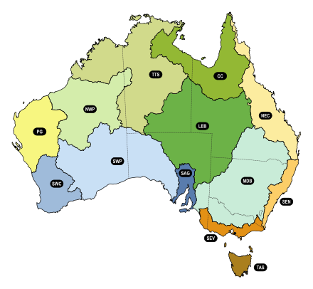 Map of major drainage basins as defined by the Bureau of Meteorology