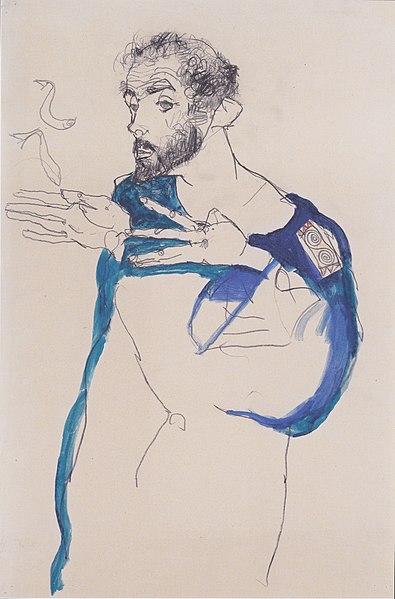 File:Egon Schiele - Gustav Klimt im blauen Malerkittel - 1913.jpeg