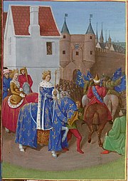 Entrada a París luego de su coronación en Reims de Juan II el Bueno, acompañado de su esposa Bona de Luxemburgo