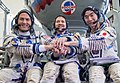 Екіпаж Soyuz TMA-17M на другий день екзаменів. Зліва-направо: Ліндгрен, Кононенко, Юї.