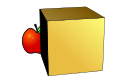 Bild 20) Der Apfel liegt hinter dem Würfel.