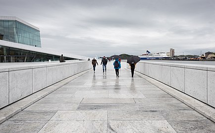 Exterior of the Oslo Opera House on a rainy day, Oslo, Norway