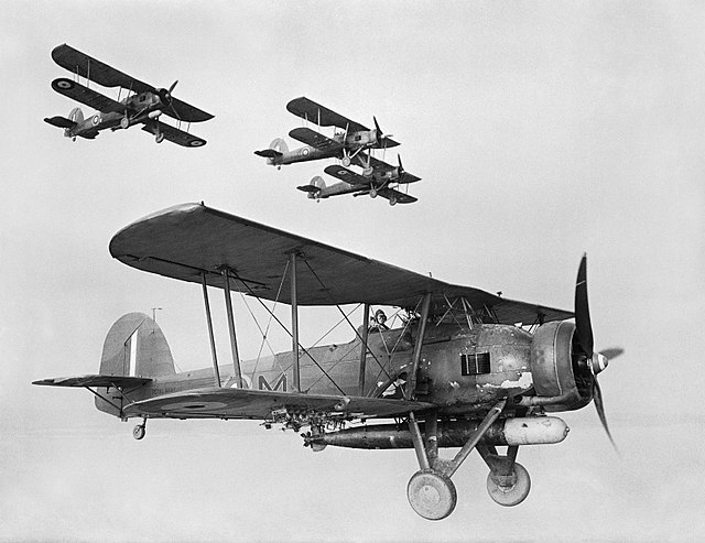 Fairey Swordfish Mk I torpedo bombers of the type operated by the squadron.