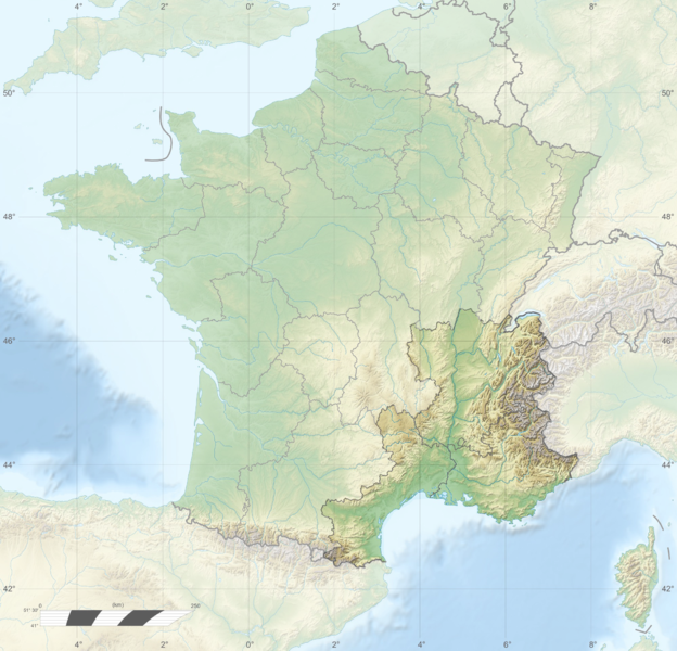 File:France relief location map South East highlighted.png