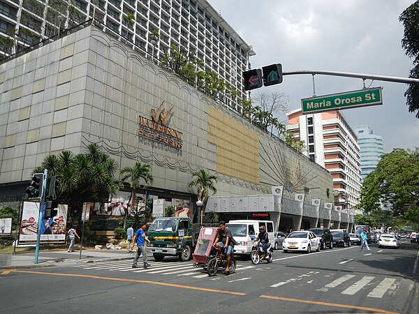 The Waterfront Manila Pavilion Hotel and Casino at the junction with Maria Orosa Street