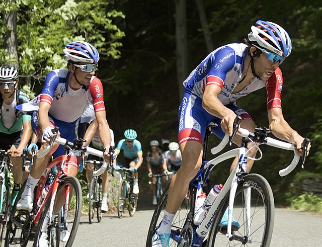 Thibaut Pinot (right) and Sébastien Reichenbach (left) for FDJ at the 2018 Giro d'Italia