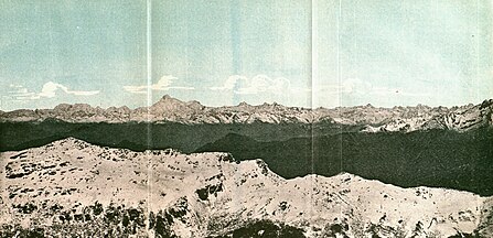 1890 graphic with the Himalayas, including Gaurisankar (Mount Everest) in the distance