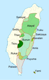 Clickable imagemap of highland peoples according to traditional geographical distribution. Alternate spellings or names: Pazih (Pazeh); Taroko (Truku, Seediq); Yami (Tao) General distribution of indigenous people in Taiwan.svg