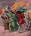 Lot z córkami ucieka z Sodomy i Gomory, za nimi odwracająca się jego żona, ilustracja z 1918
