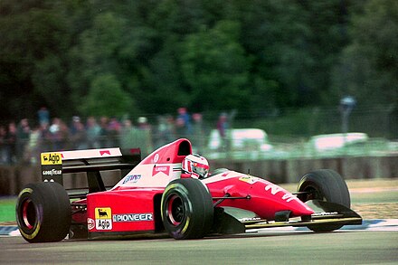 La Ferrari F93A de Berger lors des essais libres du Grand Prix de Grande-Bretagne 1993.