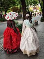 Girls wearing a Hanbok traditional Korean costumes in Gyeongju