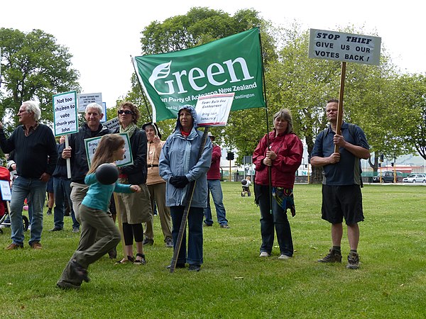 Green Party supporters attending a demonstration in Christchurch on 1 December 2012