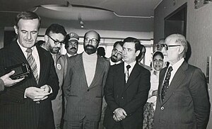 Hafez al-Assad, Ebrahim Yazdi, Mostafa Chamran and Mehdi Bazargan.jpg