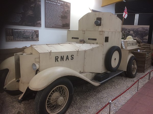 A replica Rolls Royce Armoured Car on display at the Haynes Motor Museum.