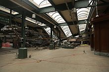 Collapsed portions of the station roof after the crash Hoboken terminal damage, October 2016.jpg