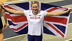 Holly Bradshaw.  Médaillé d'argent aux European Indoors Champs, Glasgow, mars 2019.jpg