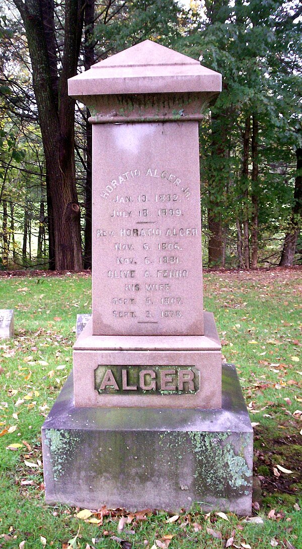 Alger's gravestone at South Natick, Massachusetts