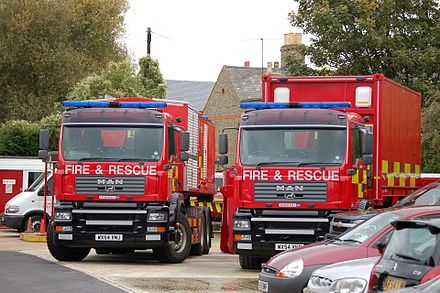 2 urban search and rescue (USAR) MAN prime movers at huntingdon fire station