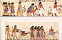 Asiatics shown entering Egypt, the tomb Khnumhotep II. Egyptians, top right, are depicted as darker than the Asiatic peoples.