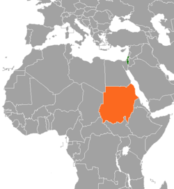 মানচিত্র Israel এবং Sudan অবস্থান নির্দেশ করছে