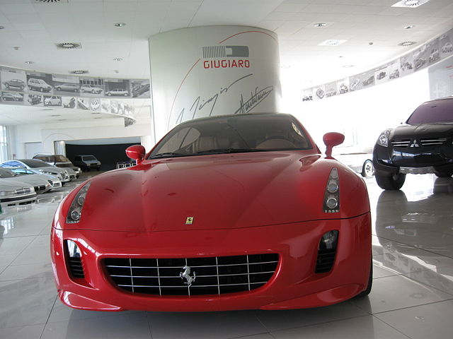 A 2005 Ferrari GG50 ("Giorgetto Giugiaro 50"), marking Giugiaro's 50 years in design. On display in the Italdesign-Giugiaro showroom in Moncalieri, It