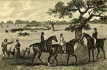 Coursing at Hatfield, an engraving by John Francis Sartorius, depicts Emily Cecil, Marchioness of Salisbury riding side-saddle. J F Sartorius - Coursing at Hatfield.jpg