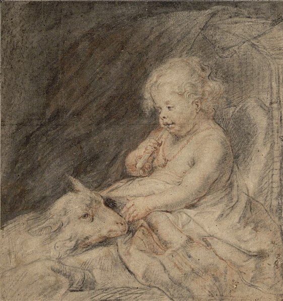 File:Jacob Jordaens - Child with a shepherd's pipe in its cradle and a lamb laying its head on its knees.jpg